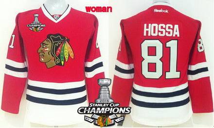 Chicago Blackhawks #81 Marian Hossa Red Womens Jersey W-2015 Stanley Cup Champion Patch