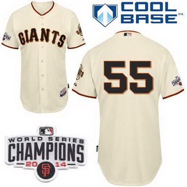 San Francisco Giants #55 Tim Lincecum 2014 Champions Patch Cream Jersey