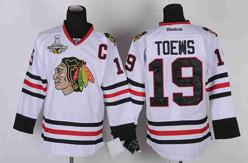 Men's Chicago Blackhawks #19 Jonathan Toews White Jersey W-2015 Stanley Cup Champion Patch