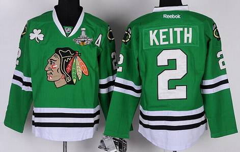 Men's Chicago Blackhawks #2 Duncan Keith Green Jersey W-2015 Stanley Cup Champion Patch