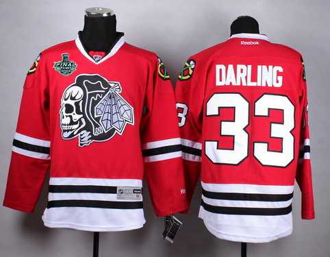 Men's Chicago Blackhawks #33 Scott Darling 2015 Stanley Cup Red With Black Skulls Jersey