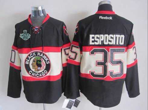 Men's Chicago Blackhawks #35 Tony Esposito 2015 Stanley Cup Black Third Jersey