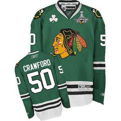 Men's Chicago Blackhawks #50 Corey Crawford Green NHL Jersey W-2015 Stanley Cup Champion Patch