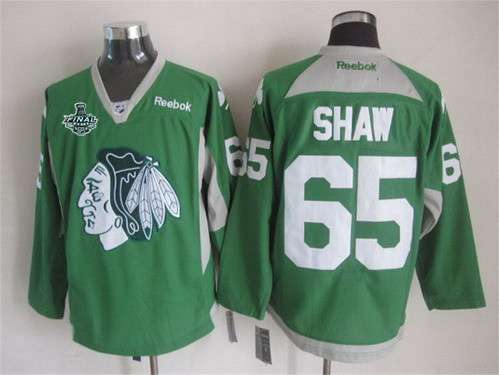 Men's Chicago Blackhawks #65 Andrew Shaw 2015 Stanley Cup 2014 St. Patrick's Day Green Practice Jersey