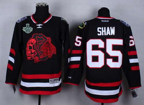 Men's Chicago Blackhawks #65 Andrew Shaw 2015 Stanley Cup 2014 Stadium Series Black With Red Skulls Jersey