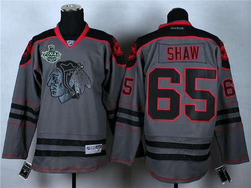 Men's Chicago Blackhawks #65 Andrew Shaw 2015 Stanley Cup Charcoal Gray Jersey