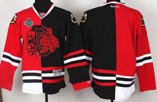 Men's Chicago Blackhawks Blank Red&Black Two Tone With Red Skulls Jersey