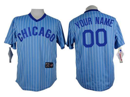 Men's Chicago Cubs Customized 1988 Light Blue Pinstripe Pullover Jersey