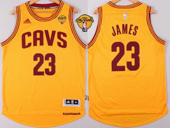 Men's Cleveland Cavaliers #23 LeBron James 2015 The Finals New Yellow Jersey