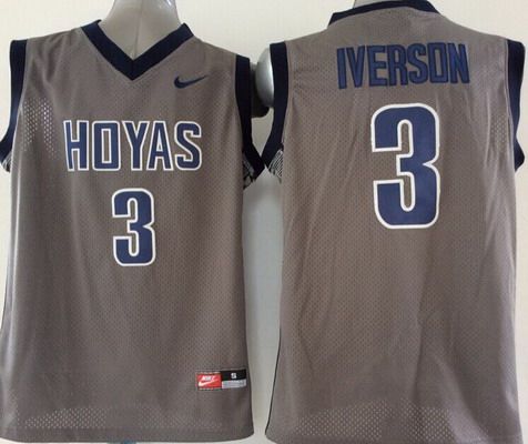 Men's Georgetown Hoyas #3 Allen Iverson Gray NCAA Basketball Nike Jersey