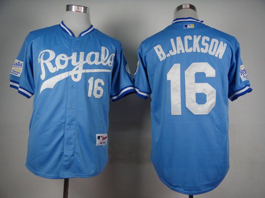 Men's Kansas City Royals #16 Bo Jackson 1985 Turn Back The Clock Blue Jersey