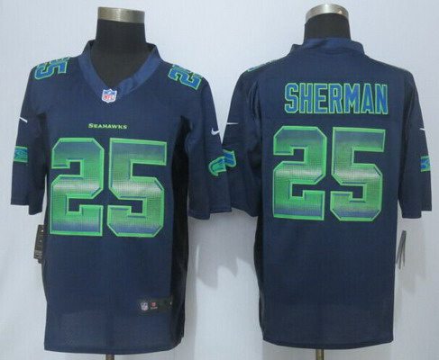 Men's Seattle Seahawks #25 Richard Sherman Navy Blue Strobe 2015 NFL Nike Fashion Jersey
