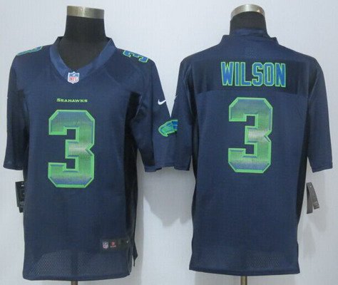 Men's Seattle Seahawks #3 Russell Wilson Navy Blue Strobe 2015 NFL Nike Fashion Jersey