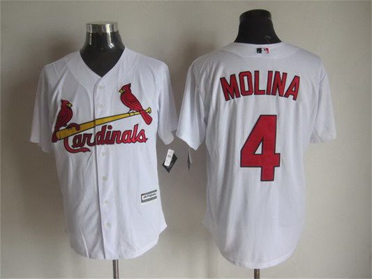 Men's St. Louis Cardinals #4 Yadier Molina Home White 2015 MLB Cool Base Jersey