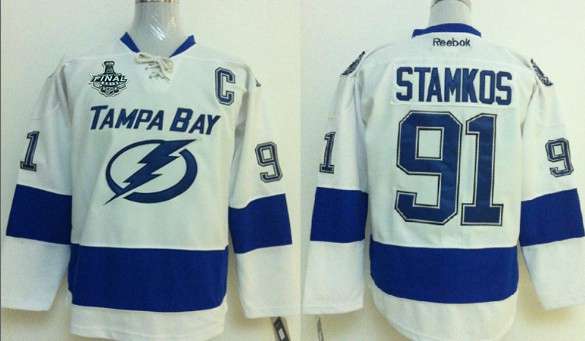 Men's Tampa Bay Lightning #91 Steven Stamkos 2015 Stanley Cup White Jersey