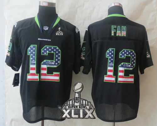 Nike Seattle Seahawks #12 Fan 2015 Super Bowl XLIX 2014 USA Flag Fashion Black Elite Jersey