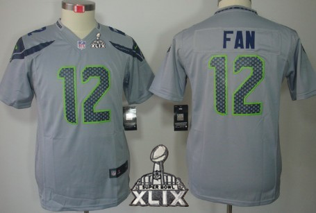 Nike Seattle Seahawks #12 Fan 2015 Super Bowl XLIX Gray Limited Kids Jersey