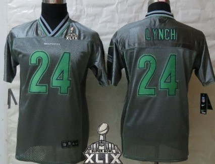 Nike Seattle Seahawks #24 Marshawn Lynch 2015 Super Bowl XLIX 2013 Gray Vapor Kids Jersey