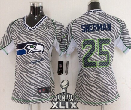 Nike Seattle Seahawks #25 Richard Sherman 2015 Super Bowl XLIX 2012 Womens Zebra Fashion Jersey