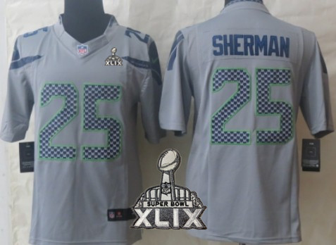 Nike Seattle Seahawks #25 Richard Sherman 2015 Super Bowl XLIX Gray Limited Jersey