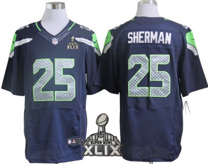 Nike Seattle Seahawks #25 Richard Sherman 2015 Super Bowl XLIX Navy Blue Elite Jersey