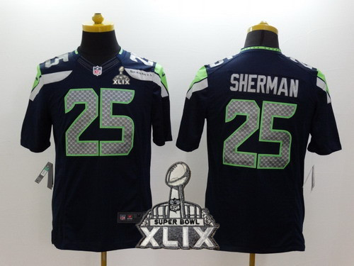 Nike Seattle Seahawks #25 Richard Sherman 2015 Super Bowl XLIX Navy Blue Limited Jersey