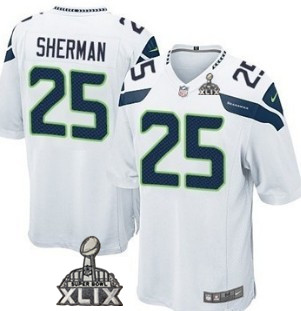 Nike Seattle Seahawks #25 Richard Sherman 2015 Super Bowl XLIX White Game Kids Jersey