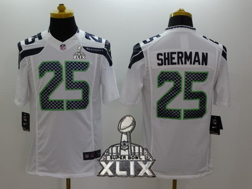 Nike Seattle Seahawks #25 Richard Sherman 2015 Super Bowl XLIX White Limited Jersey