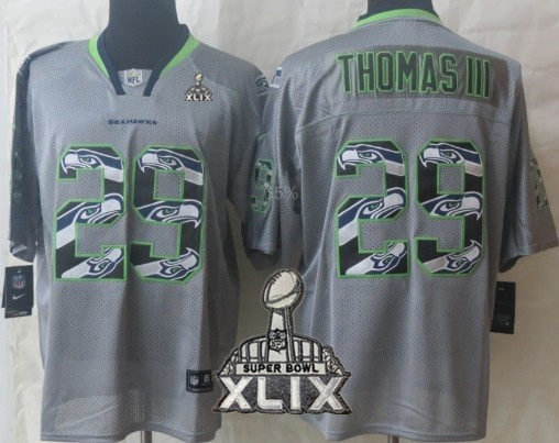 Nike Seattle Seahawks #29 Earl Thomas III 2015 Super Bowl XLIX Lights Out Gray Ornamented Elite Jersey