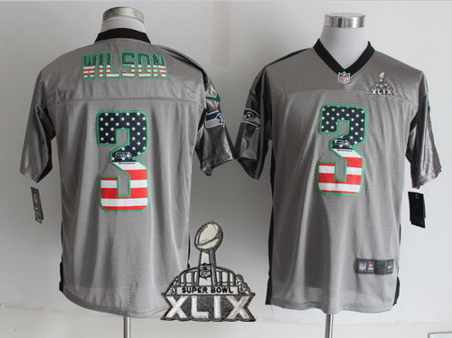 Nike Seattle Seahawks #3 Russell Wilson 2015 Super Bowl XLIX 2014 USA Flag Fashion Gray Elite Jersey