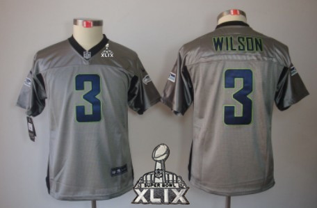 Nike Seattle Seahawks #3 Russell Wilson 2015 Super Bowl XLIX Gray Shadow Kids Jersey