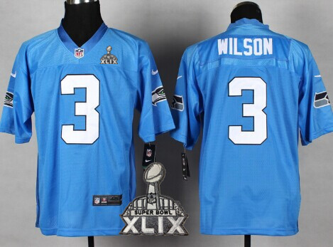 Nike Seattle Seahawks #3 Russell Wilson 2015 Super Bowl XLIX Light Blue Elite Jersey