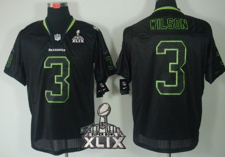 Nike Seattle Seahawks #3 Russell Wilson 2015 Super Bowl XLIX Lights Out Black Elite Jersey