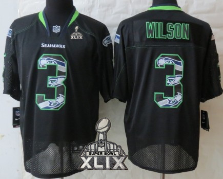 Nike Seattle Seahawks #3 Russell Wilson 2015 Super Bowl XLIX Lights Out Black Ornamented Elite Jersey