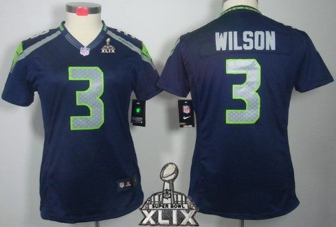 Nike Seattle Seahawks #3 Russell Wilson 2015 Super Bowl XLIX Navy Blue Limited Womens Jersey