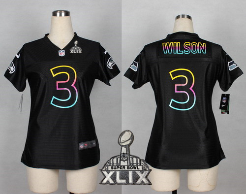 Nike Seattle Seahawks #3 Russell Wilson 2015 Super Bowl XLIX Pro Line Black Fashion Womens Jersey
