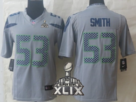 Nike Seattle Seahawks #53 Malcolm Smith 2015 Super Bowl XLIX Gray Limited Jersey