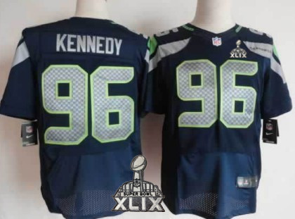 Nike Seattle Seahawks #96 Cortez Kennedy 2015 Super Bowl XLIX Navy Blue Elite Jersey