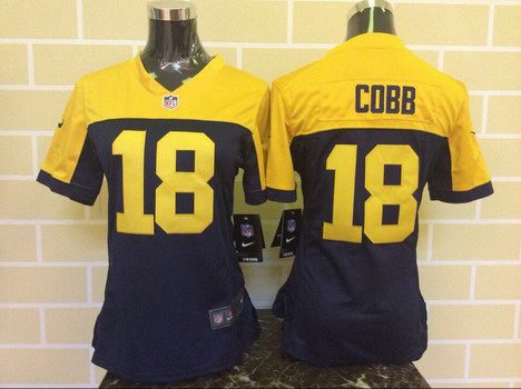 Women's Green Bay Packers #18 Randall Cobb Navy Blue With Gold NFL Nike Game Jersey