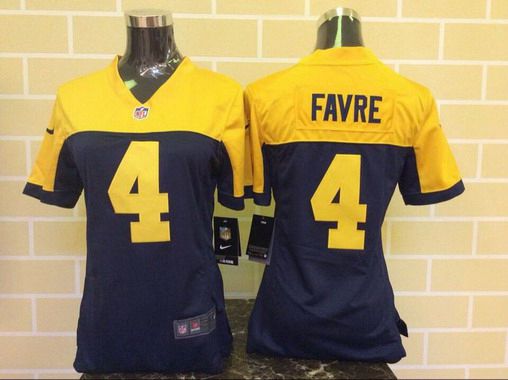 Women's Green Bay Packers #4 Brett Favre Navy Blue With Gold NFL Nike Game Jersey
