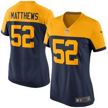 Women's Green Bay Packers #52 Clay Matthews Navy Blue With Gold NFL Nike Game Jersey