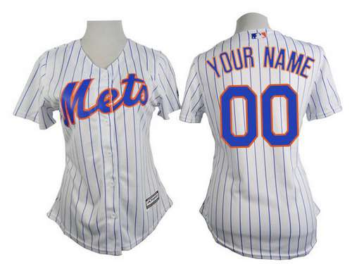 Women's New York Mets Customizedd White With Blue Pinstripe Jersey