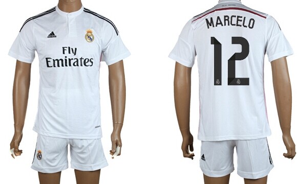 2014/15 Real Madrid #12 Marcelo Home Soccer Shirt Kit